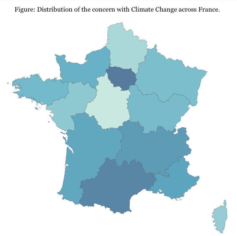 The darker the shade of blue, the higher the Climate Change concern