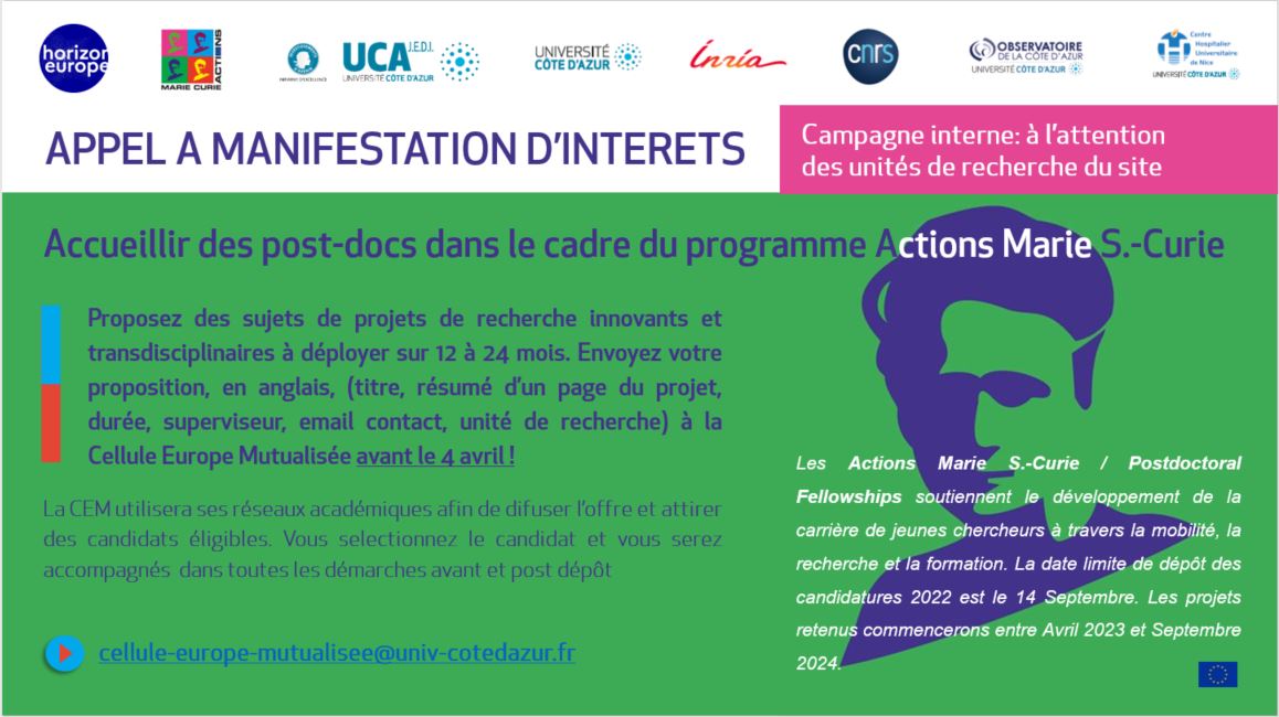 AMI MSCA 2022 Université cote d'azur cellule europe mutualisee