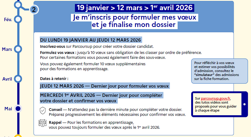 Calendrier Parcoursup 2026 - Etape 2