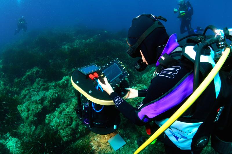 Underwater deployment of the hyperspectral prototype camera in Monaco (July 2018; © Francour P.)