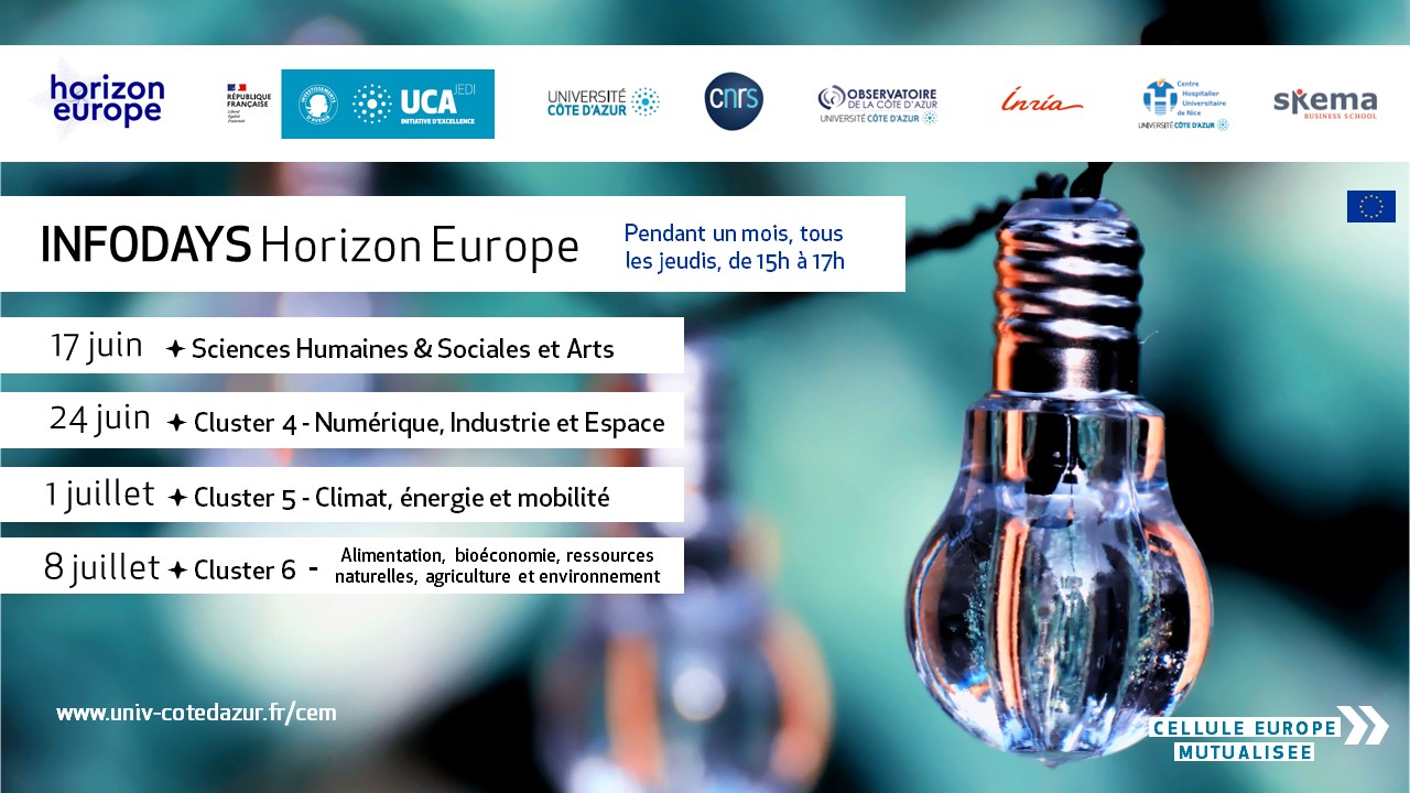 InfoDays Horizon Europe Cellule Europe mutualisée juin juillet 2021