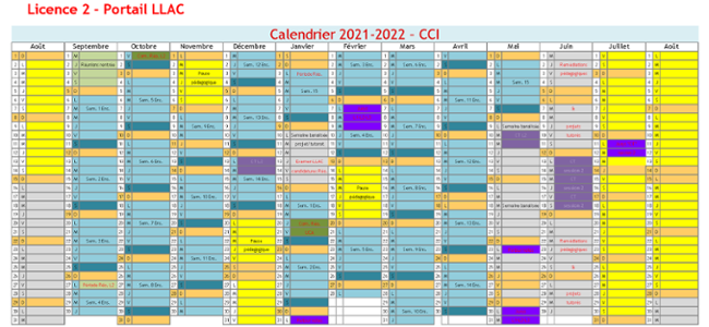Calendrier Portail LLAC L2 2021-2022