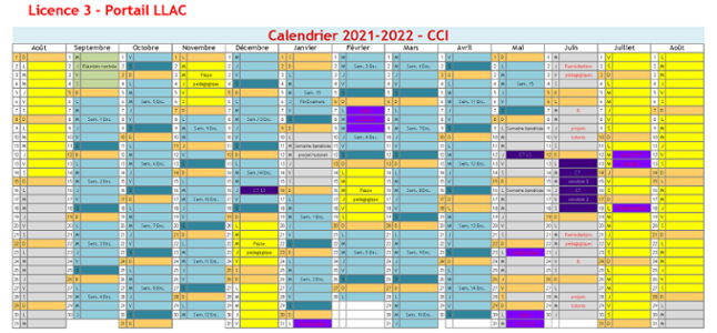 Calendrier Portail LLAC L3 2021-2022