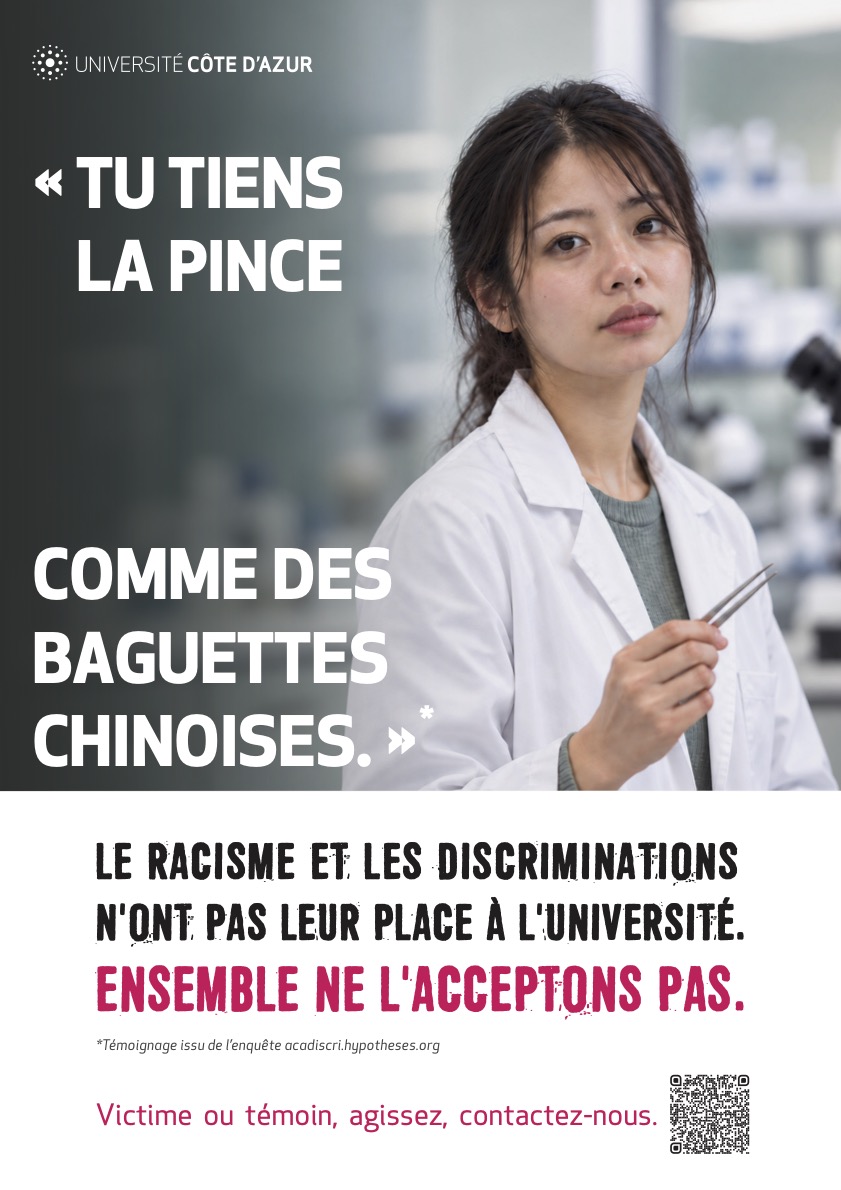 Visuel 4 Campagne de sensibilisation "LE RACISME ET LES DISCRIMINATIONS N'ONT PAS LEUR PLACE À L'UNIVERSITÉ. ENSEMBLE NE L'ACCEPTONS PAS"