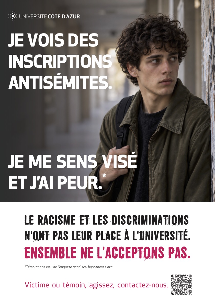 Visuel 5 Campagne de sensibilisation "LE RACISME ET LES DISCRIMINATIONS N'ONT PAS LEUR PLACE À L'UNIVERSITÉ. ENSEMBLE NE L'ACCEPTONS PAS"