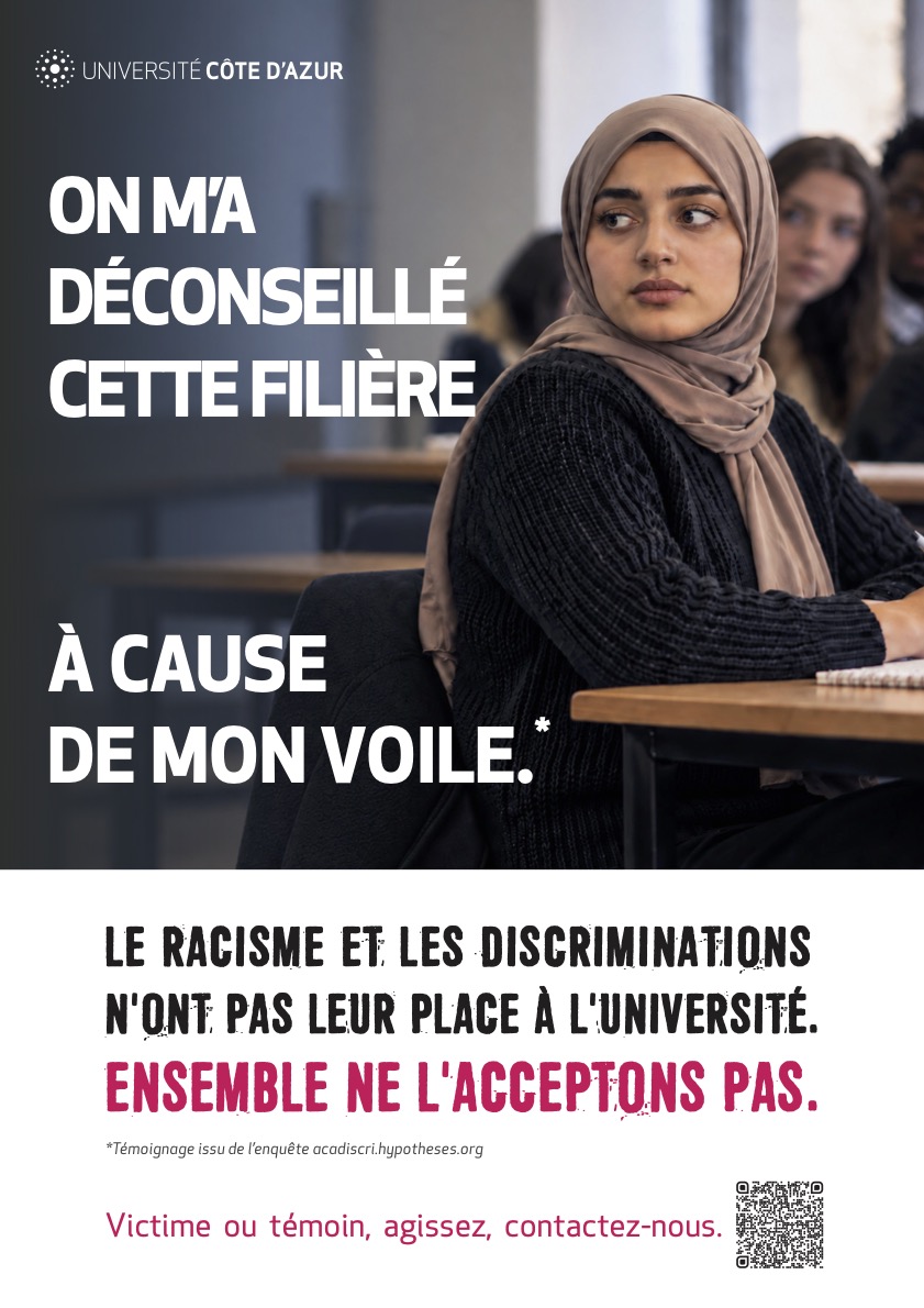 Visuel 6 Campagne de sensibilisation "LE RACISME ET LES DISCRIMINATIONS N'ONT PAS LEUR PLACE À L'UNIVERSITÉ. ENSEMBLE NE L'ACCEPTONS PAS"